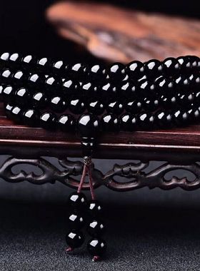 天然黑曜石108颗佛珠佛珠手链