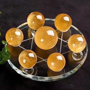 开运聚财阵黄水晶球摆件七星阵天然水晶方解石聚宝盆家居厨房化解