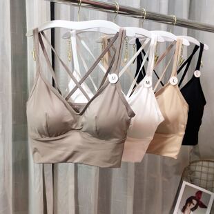 2030女士夏季 内衣聚拢性感薄杯抹胸裹胸牛奶丝吊带 交叉美背法式