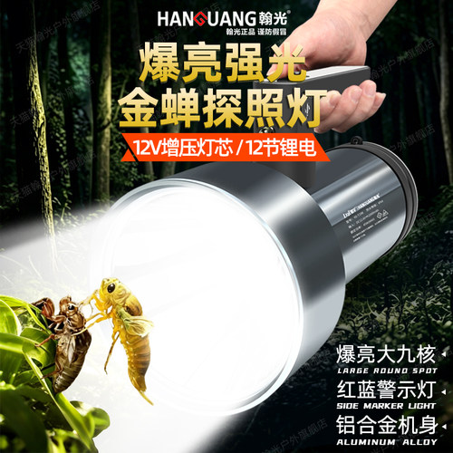 12V强光充电手电筒大容量探照灯