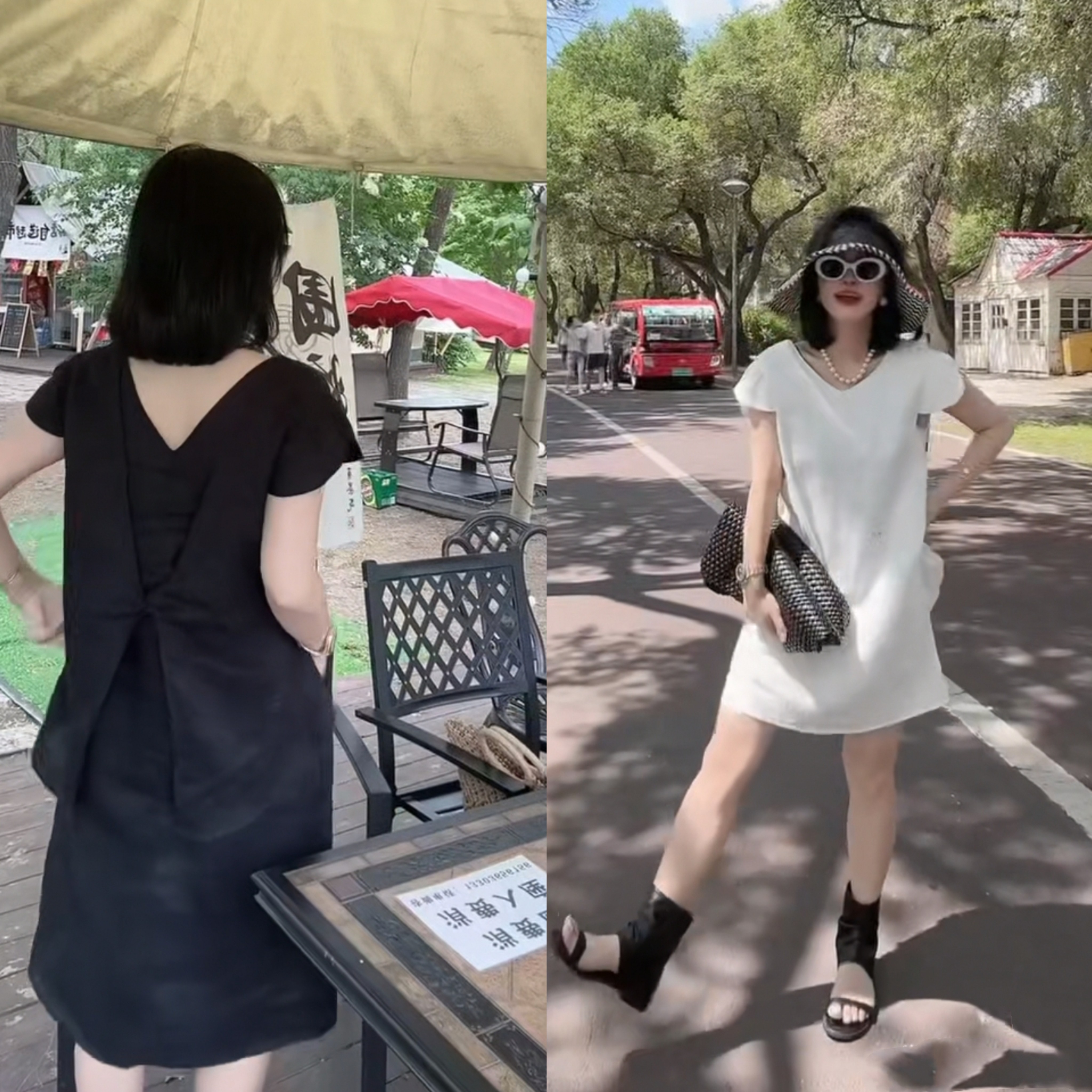 欧洲站2025夏季新款时尚百搭显瘦V领短袖连衣裙女蝴蝶结小黑裙潮