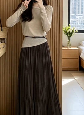 2026新款长袖针织上衣半身连衣裙子女早秋季韩系穿搭一整套装长裙