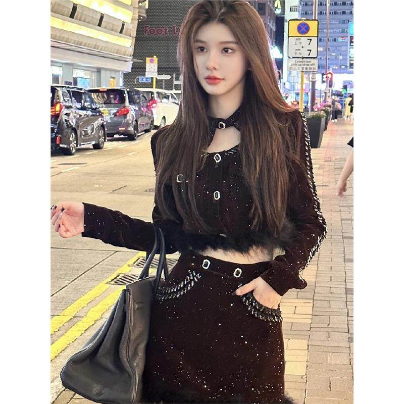 汪静同款名媛气质闪闪亮片高级时尚小香风长袖套装女2024秋冬新款,女装/女士精品,时尚套装,淘宝优惠券,粉丝福利购,淘宝优惠卷