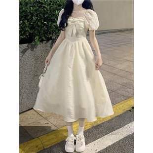 甜美可愛小眾設計感蝴蝶結泡泡袖 天2025新款 長公主連衣裙子女夏季
