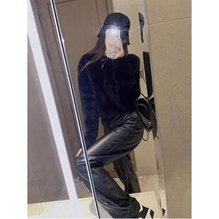 黑色毛衣女短款秋冬套头马海毛宽松慵懒风高质感水貂绒打底上衣