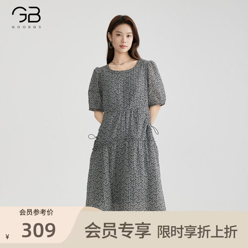 谷邦气质显瘦印花连衣裙