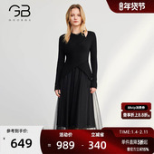 连衣裙女2025春秋新款 谷邦长袖 针织拼接套装 设计感气质两件套裙子