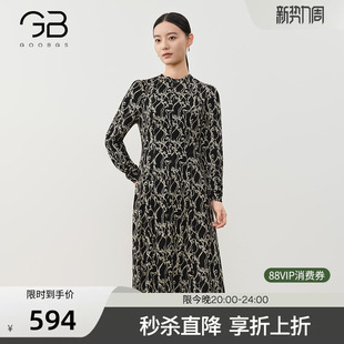 裙子 气质优雅收腰显瘦中长款 谷邦复古印花连衣裙女2025冬季 新款