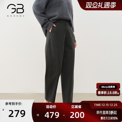 谷邦加厚毛呢休闲裤女