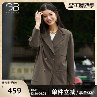 谷邦休闲西装 气质复古双排扣宽松职场通勤西服 外套女2025春秋新款