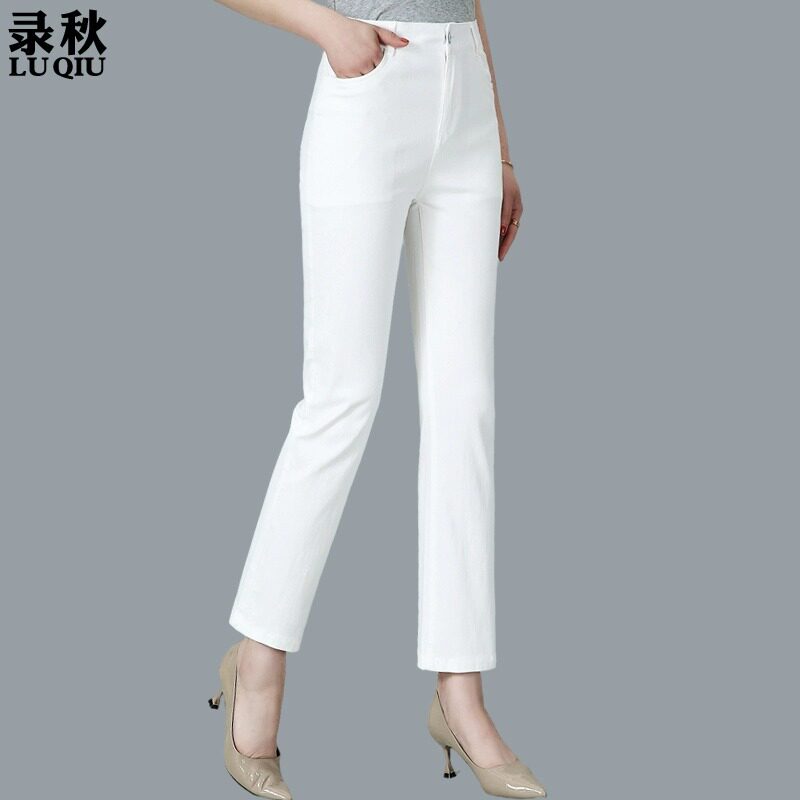 白色牛仔裤女九分裤夏薄款高腰宽松显瘦加大码直筒中年妈妈女裤子