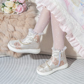 秋冬新款 洛丽塔蕾丝马丁靴 串珠旗袍汉服短靴子厚底圆头民族风女鞋