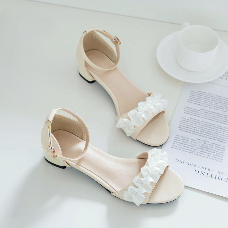 日系简约甜美小清新花边露趾少女凉鞋低跟一字带学院风温柔晚晚鞋,女鞋,时装凉鞋,淘宝优惠券,粉丝福利购,淘宝优惠卷