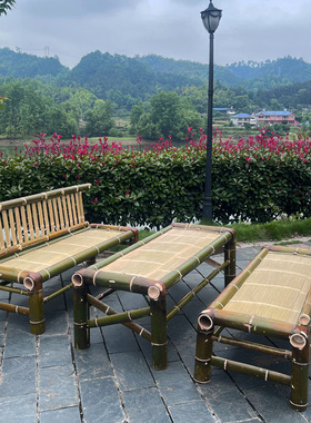 新中式竹茶桌椅组合家用茶室家具小方桌竹编餐桌子复古禅意竹茶几