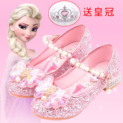 女童皮鞋2026新款公主鞋儿童高跟鞋小女孩礼服单鞋冰雪奇缘水晶鞋