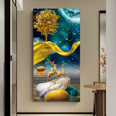 麋鹿玄关墙贴画自粘装 饰画入户客厅背景墙画门贴走廊玻璃贴纸壁画