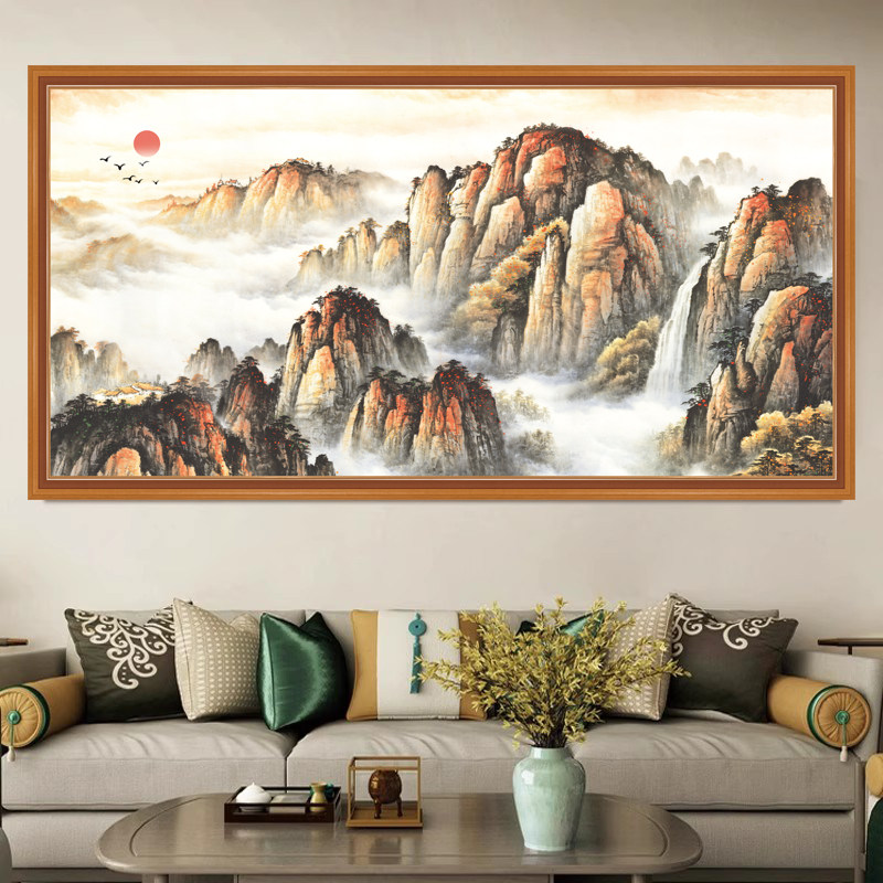 客厅沙发背景墙贴画聚宝盆山水画自粘墙贴纸画日照金山风景画贴画