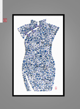 现代新中式瓷片画禅意过道走廊玄关装饰画书房茶室大厅实物挂壁画