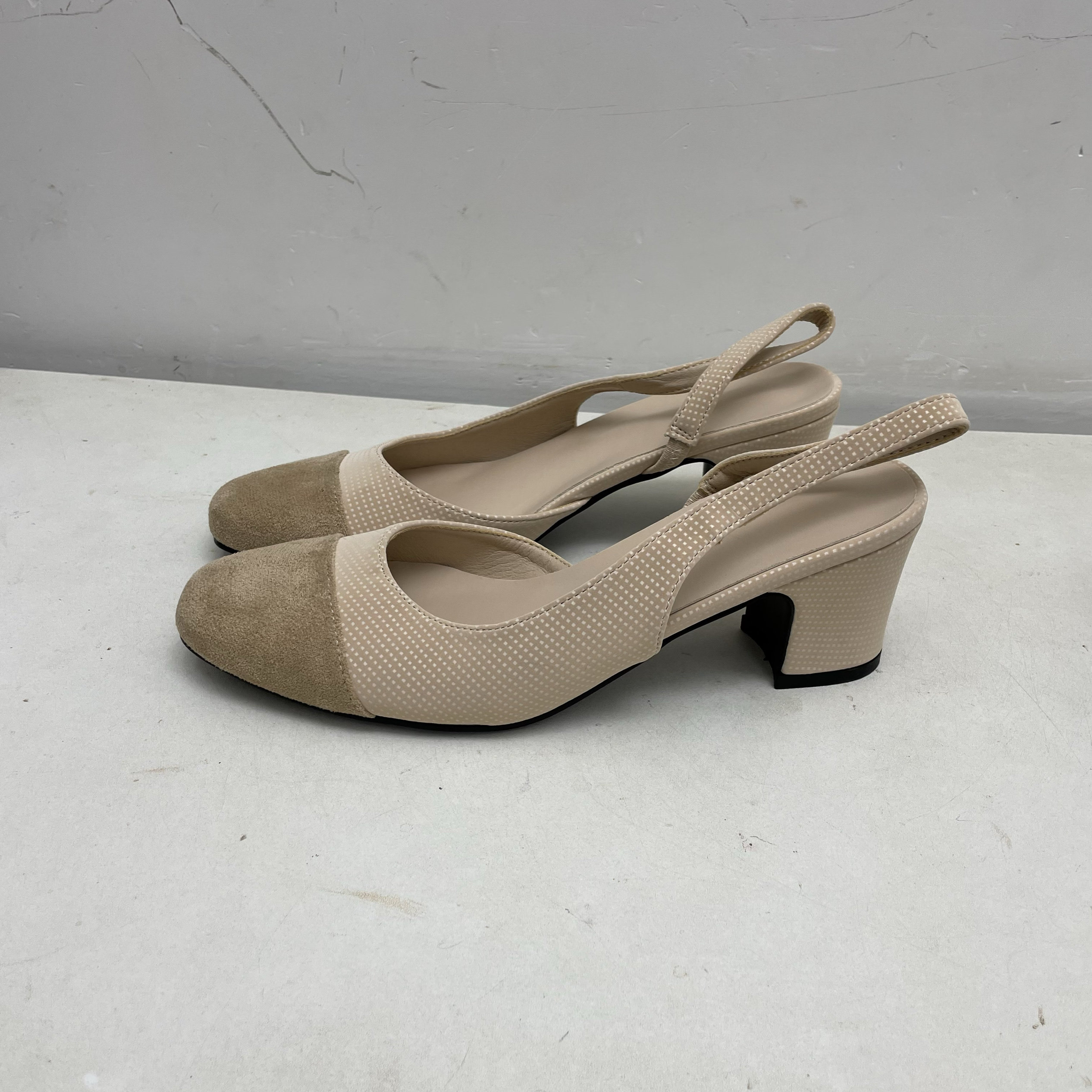 韩版小香风圆头浅口拼色低跟包头后绊带凉鞋中空粗跟单鞋女42码41,女鞋,时装凉鞋,淘宝优惠券,粉丝福利购,淘宝优惠卷