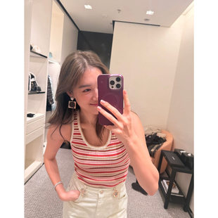 显瘦百搭女潮衣 套头背心修身 2026年春夏新款 针织撞色条纹小标无袖