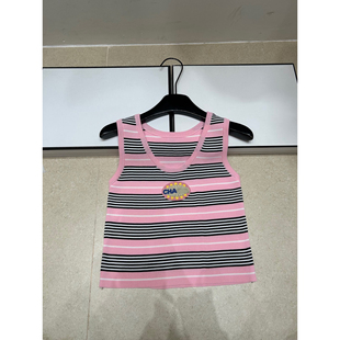 显瘦百搭女上衣 套头背心修身 2026年春夏新款 针织徽章字母条纹无袖