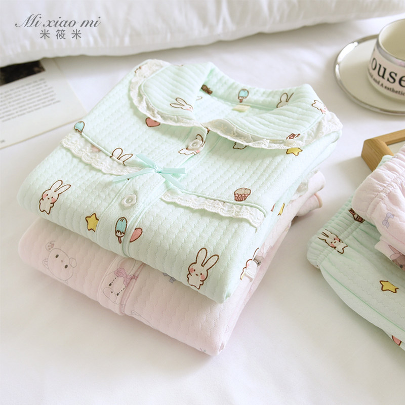 三层保暖空气棉睡衣纯棉可爱秋冬