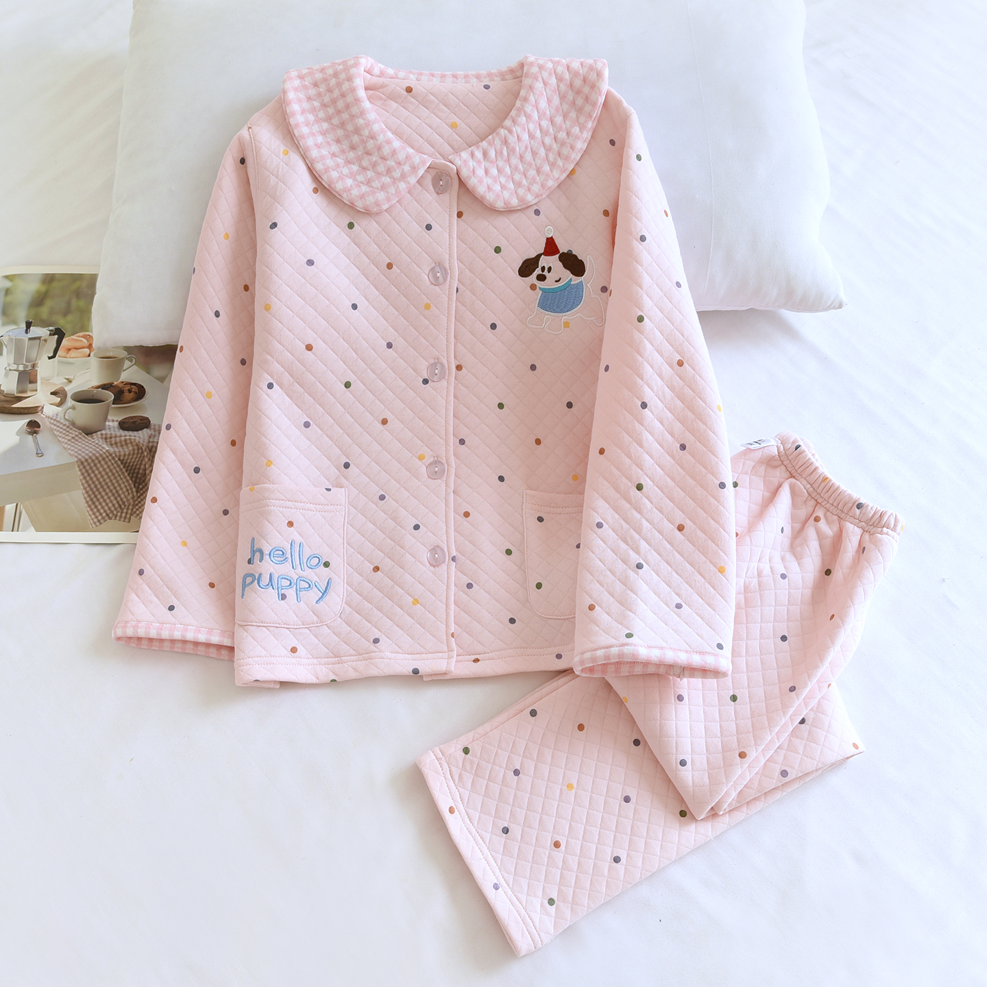 米筱米儿童秋冬纯棉空气层睡衣套