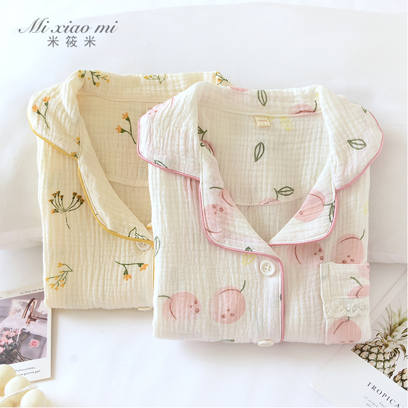 纯棉纱布清新春夏睡衣套柔软舒适