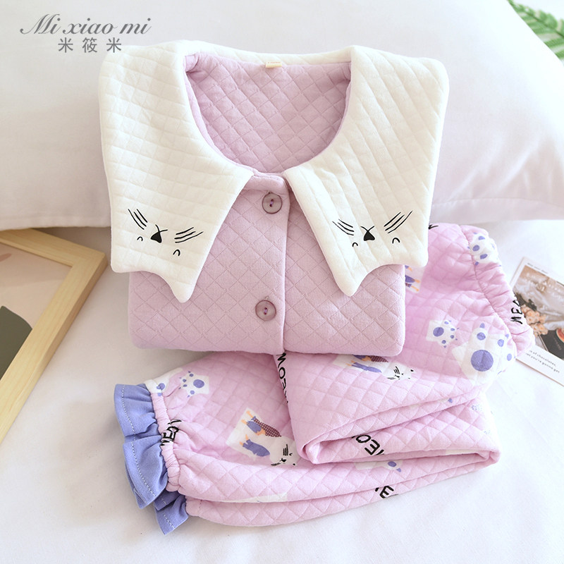 米筱米原创设计师猫咪儿童秋冬纯棉空气层睡衣女童公主可爱家居服,童装/婴儿装/亲子装,家居服套装,淘宝优惠券,粉丝福利购,淘宝优惠卷