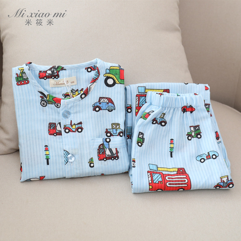 儿童春夏纯棉长袖男孩防蚊服睡衣