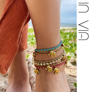 铃铛脚链女有声音泰国清迈进口蜡绳小大象黄铜复古民族风沙滩度假