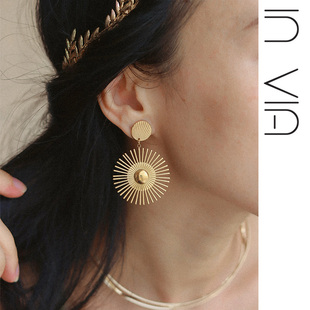 时尚配饰不掉色钛钢希腊风金色耳环女度假风异域波西米亚夸张耳饰