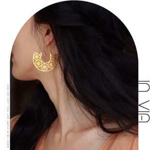 invia金色镂空雕花耳环波西米亚印度肚皮舞希腊风配饰民族风耳饰