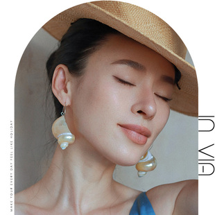 独特绝美巨好看春夏耳环海岛度假风白色大海螺夸张耳饰法式时尚