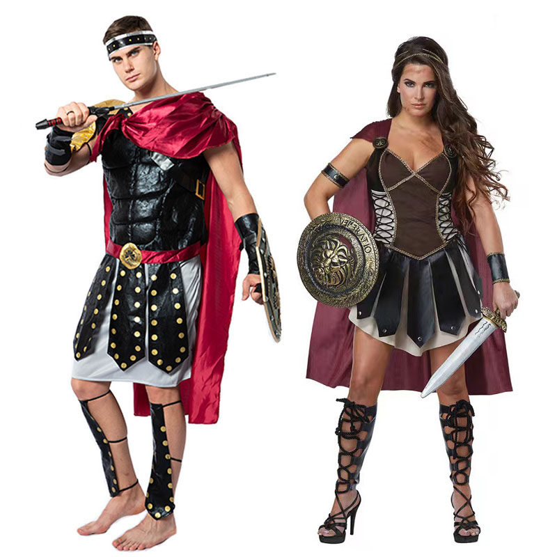 罗马战士服装斯巴达勇士成人男女款万圣节情侣服cosplay复古战袍