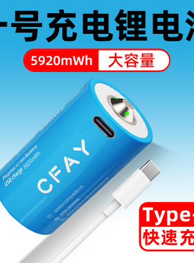 CFAY 1号可充电锂电池大容量燃气灶热水器手电筒d型一号1.5v地锁