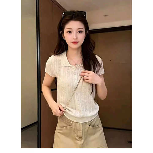 老钱风POLO领正肩短袖t恤女2026夏季薄款外穿百搭显瘦针织衫上衣