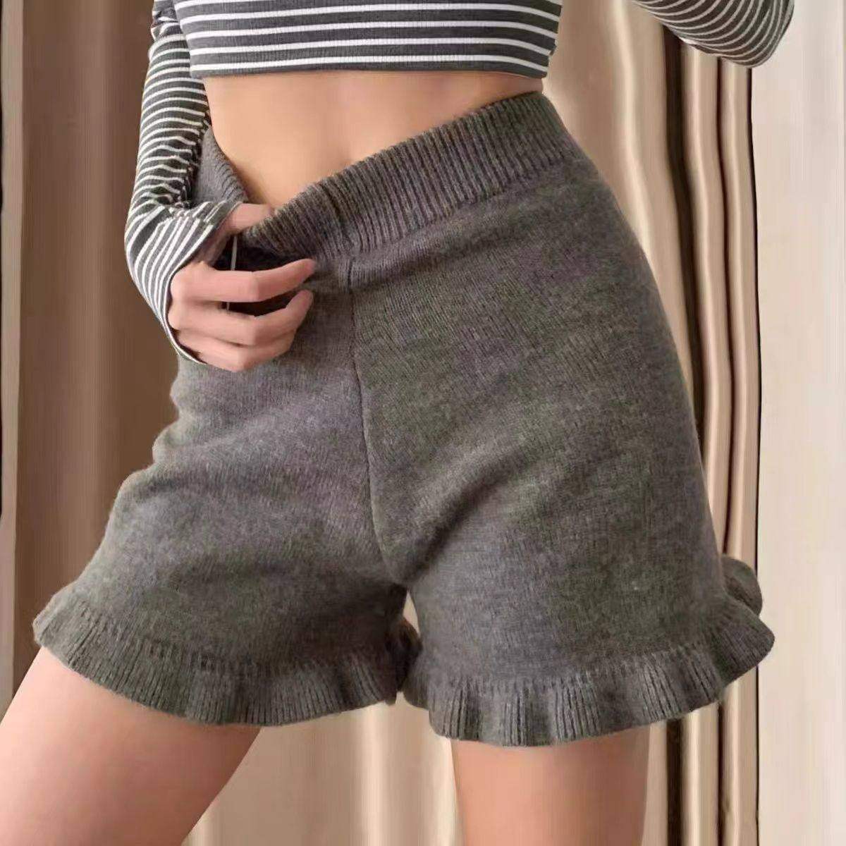 高腰灰色裤子木耳边针织短裤女2025新款早秋休闲裤打底安全裤外穿,女装/女士精品,短裤,淘宝优惠券,粉丝福利购,淘宝优惠卷