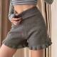 子木耳边针织短裤 女2025新款 早秋休闲裤 高腰灰色裤 打底安全裤 外穿