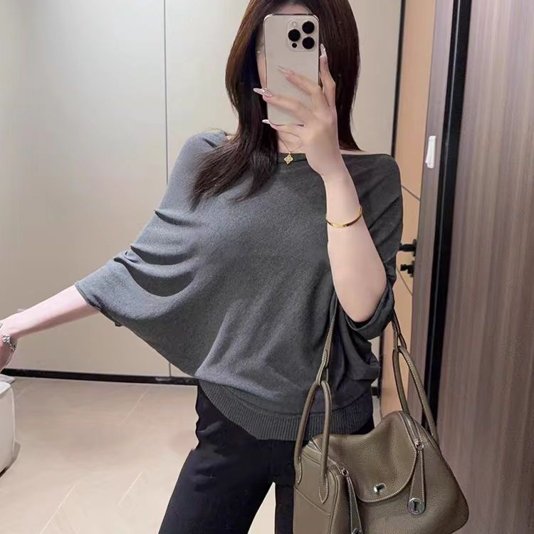 2025新款高级感灰色短袖针织衫