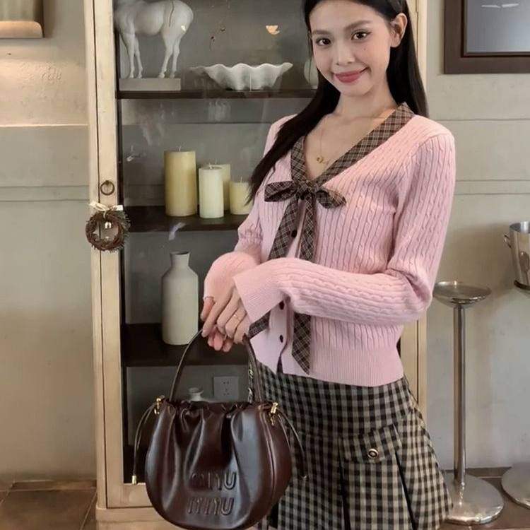 韩系蝴蝶结绑带V领针织开衫女修身甜美风长袖百搭上衣保暖打底衫,女装/女士精品,毛针织衫,淘宝优惠券,粉丝福利购,淘宝优惠卷