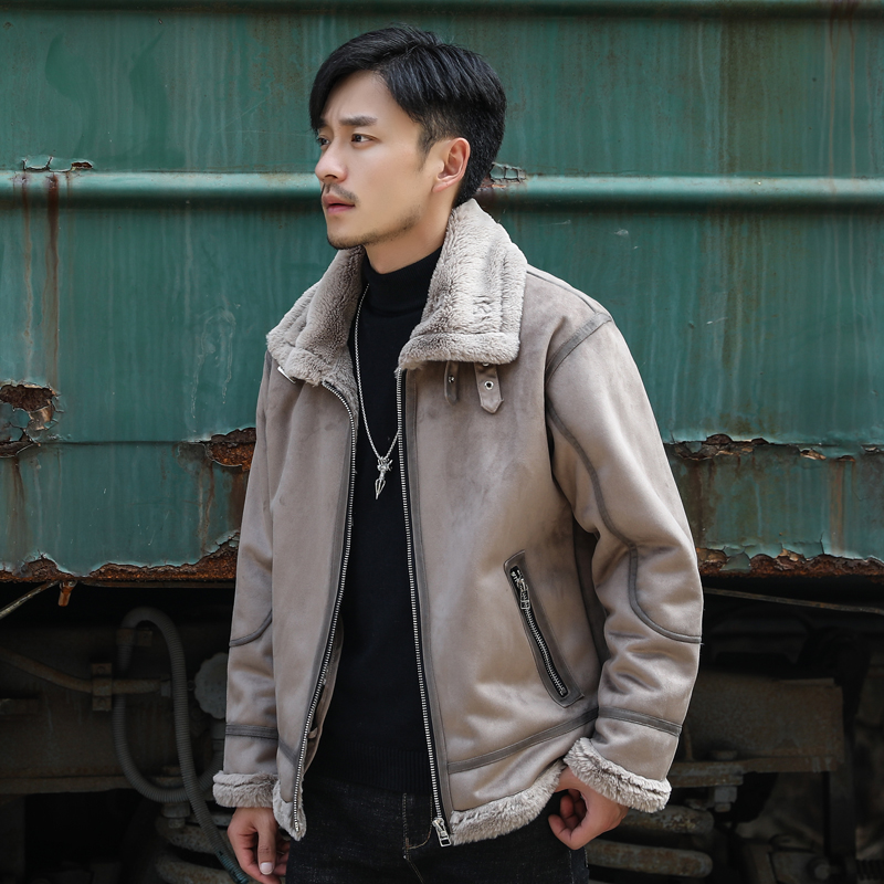 模特外景新款冬季皮毛一体男加绒加厚外套Z1928-P255大码主推，女装短外套，电商D308