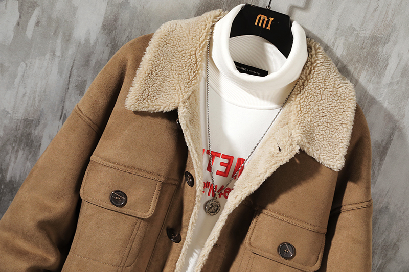 日系挂拍男装冬季新款皮毛一体加绒加厚外套Z2880-P240大码，女装短外套，电商D308