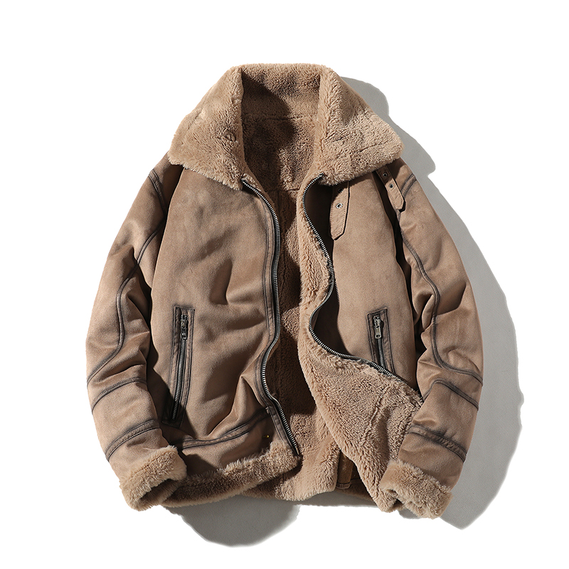 日系白底冬季皮毛一体男加绒加厚夹克外套Z1928-P255大码主推款，男装夹克，电商D308