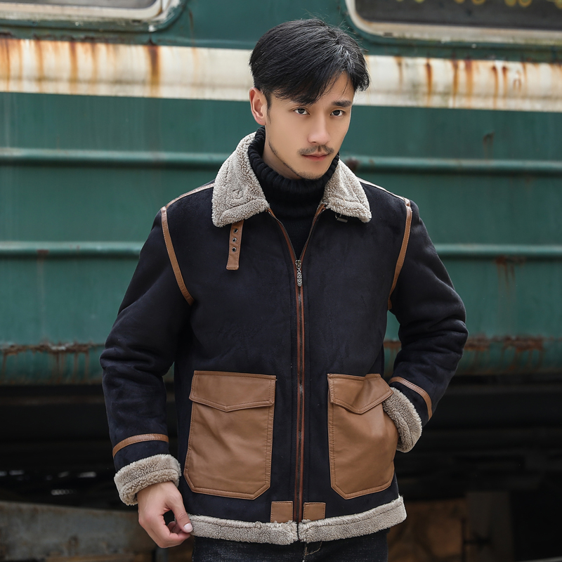 模特外景大码冬季皮毛一体男加绒加厚外套Z131-P240主推，女装短外套，电商D308