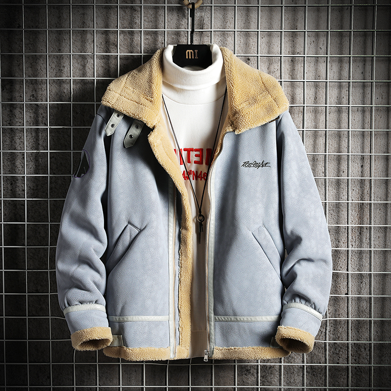 日系网格冬季皮毛一体男加绒加厚外套Z1929-P260大码，女装短外套，电商D308