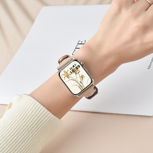 5代智能SE手表带s6皮质腕带apple 44mm款 watch皮质替换带41 适用苹果手表iwatch9 男女s5通用配件