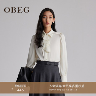 小资上衣10484010 女冬法式 OBEG欧碧倩轻熟风职场通勤穿搭长袖 衬衫