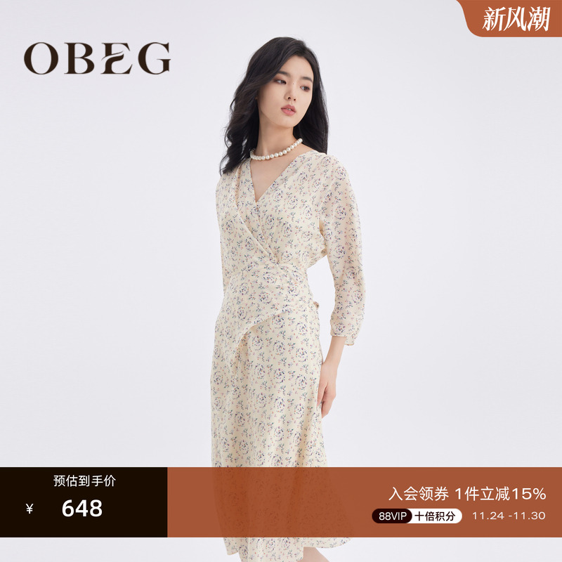欧碧倩雪纺轻柔韩版OBEG碎花裙