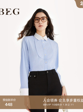 OBEG欧碧倩春秋休闲蓝色格子衬衫女学院感棉长袖衬衣10463042